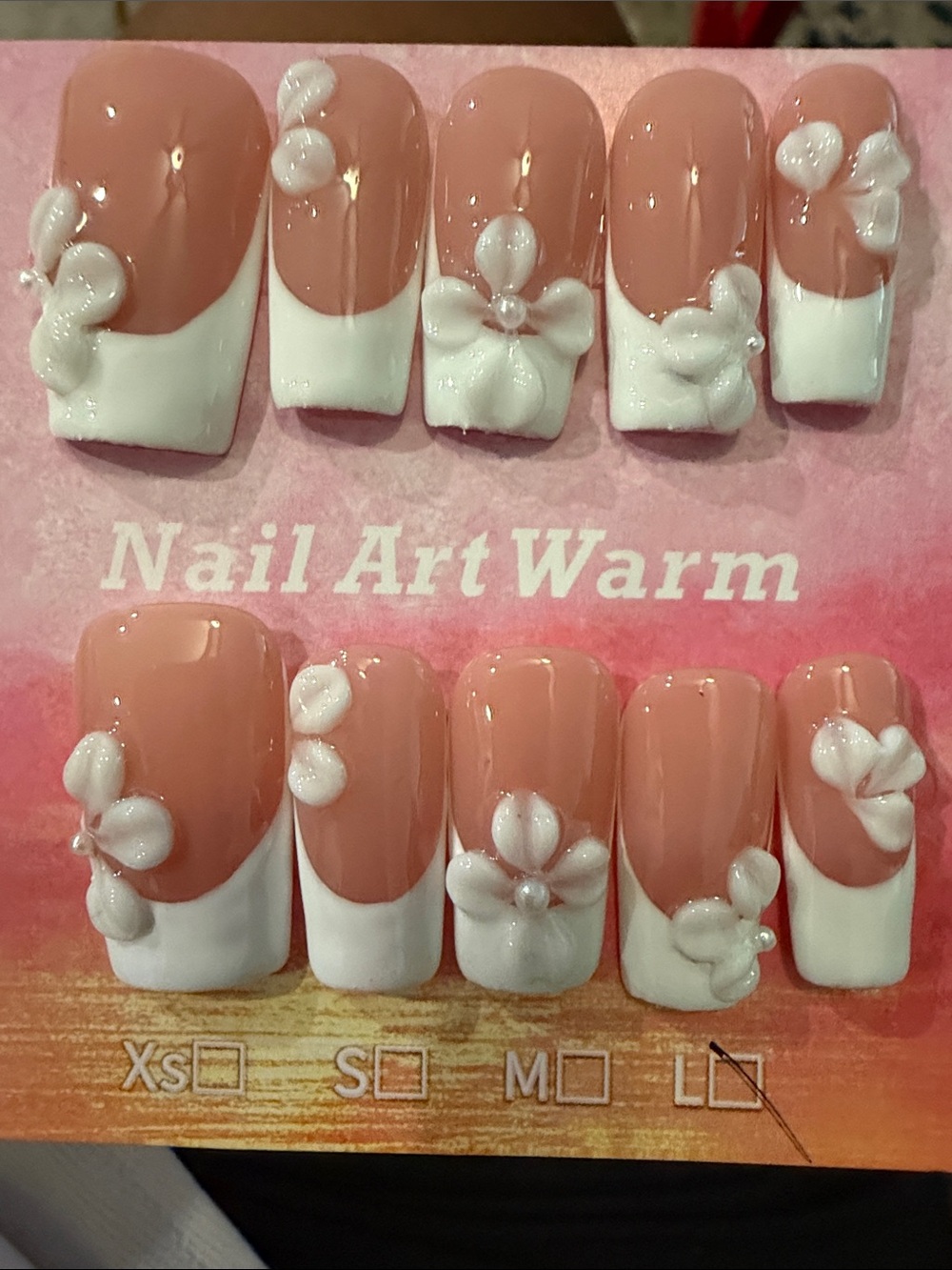 Pink and White 3D Flower handmade acrylic Press-On Nails
